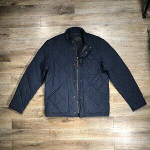 J Crew Mens XL Coat Navy Blue Quilted Zip Outerwear Military Field NX-631
